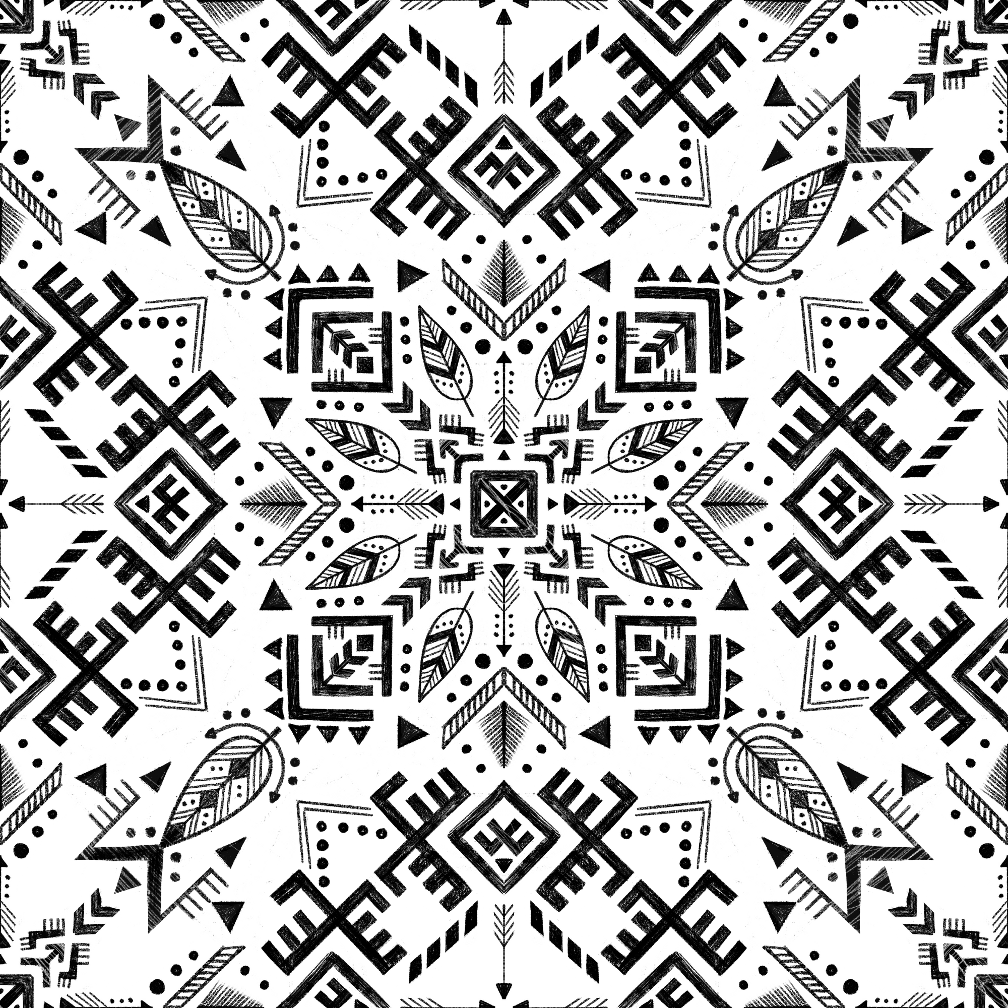 Tribal symbols seamless pattern, black white geometric decor